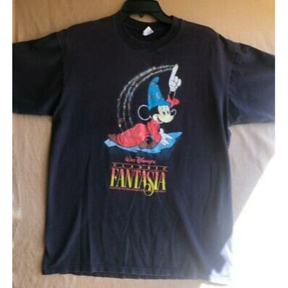 Vintage 1990s Disney Unisex Adult Mickey Mouse Fantasia Tee Large Black Graphic